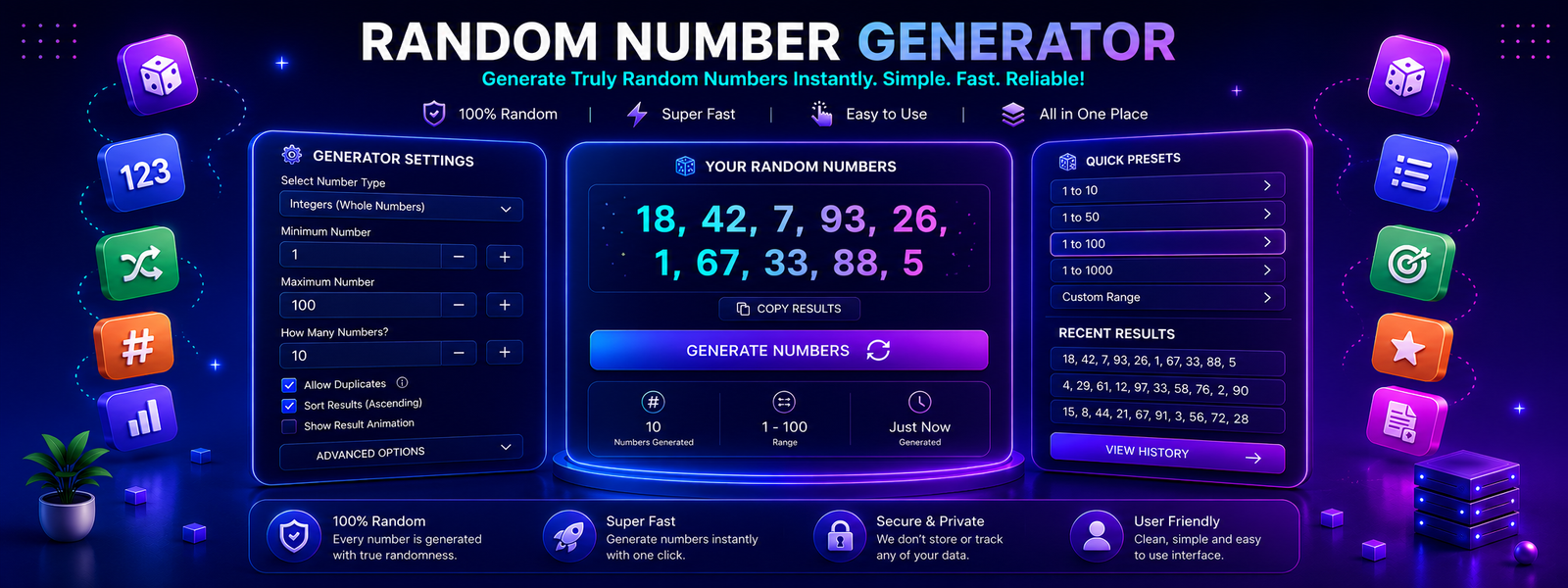 Tool Radar 360 random number generator online tool preview