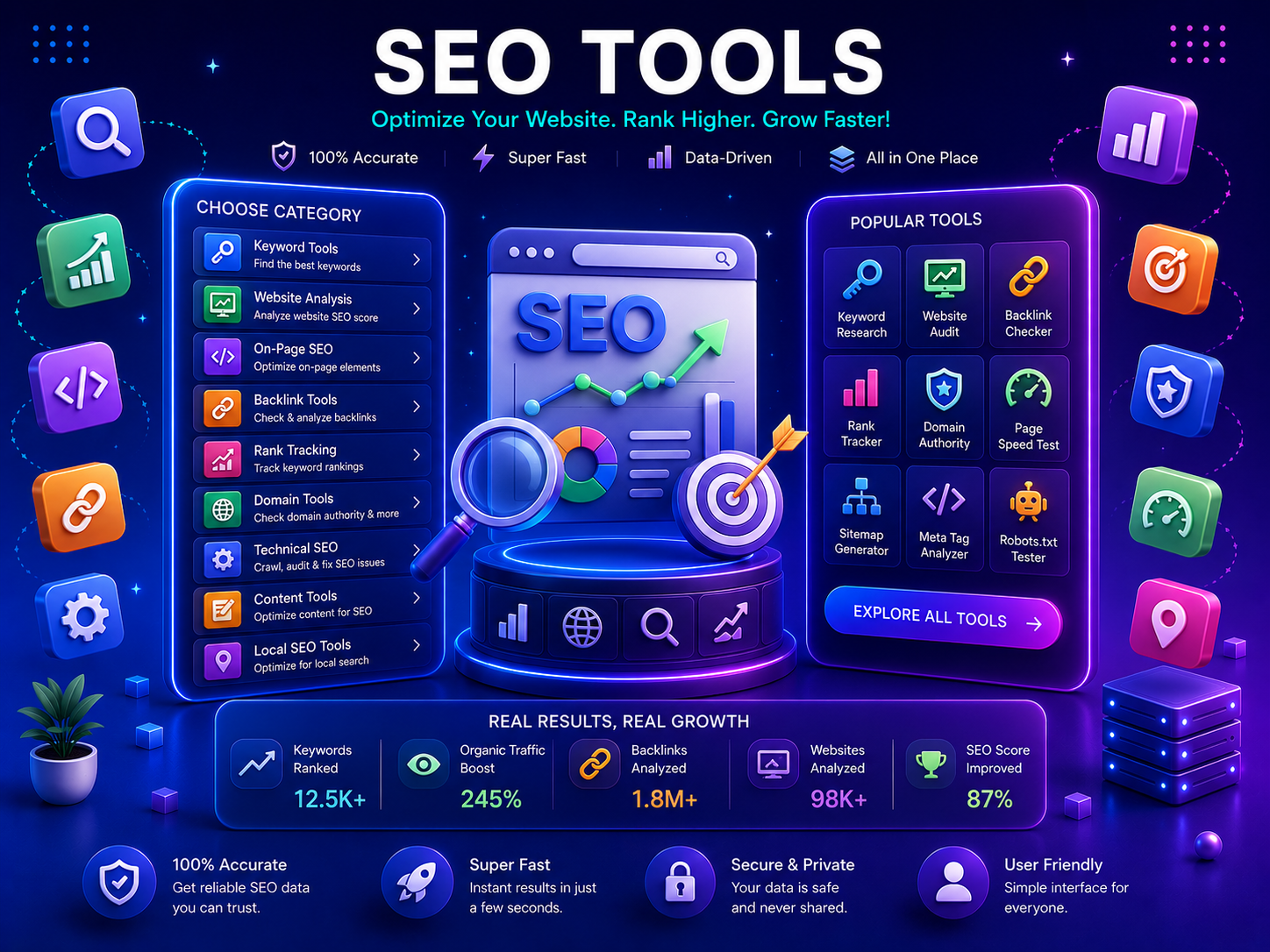 Free Online SEO Tools for website analysis metadata optimization keyword review and ranking improvements