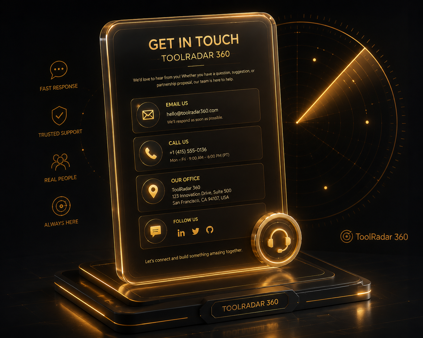 Contact Tool Radar 360 layout workspace and digital help channels dashboard